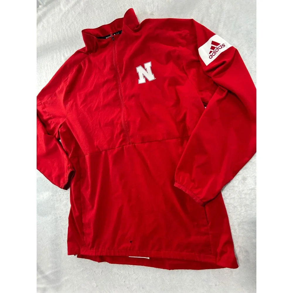Adidas Nebraska Cornhuskers Mens Large Red Quarter Zip Windbreaker Pullover
